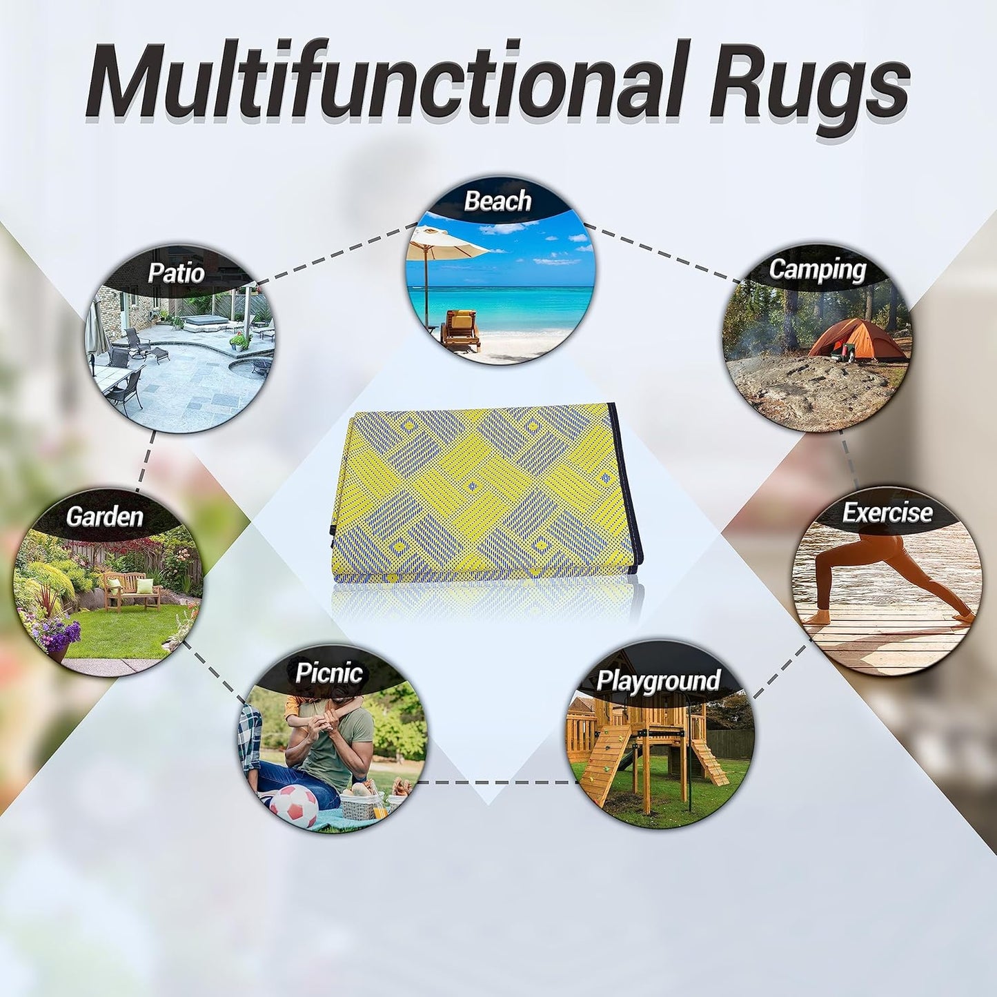 Outdoor Patio Rug (7 x 5 feet) - Weatherproof, Indoor and Outdoor Use, Ideal for Garden, Camping, Balcony Carpet, Backyard, Lightweight and Foldable