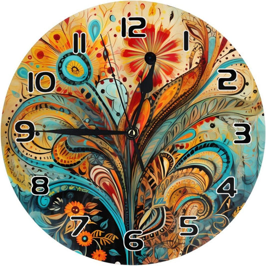 Wall Clock Watercolor Blue Leaves Yellow Lemon Round Wall Clock 10 Inch Silent Non Ticking Battery Operated Clock for Living Room Bedroom Kitchen School Decor Gift