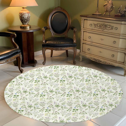Round Area Rug Carpet,3ft Country Seamless Floral Leaves Soft Shaggy Circle Rugs Non-Slip Accent Floor Mat for Living Room Bedroom Nursery Office Decor,Summer Plant on Light Yellow
