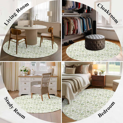 Round Area Rug Carpet,3ft Country Seamless Floral Leaves Soft Shaggy Circle Rugs Non-Slip Accent Floor Mat for Living Room Bedroom Nursery Office Decor,Summer Plant on Light Yellow