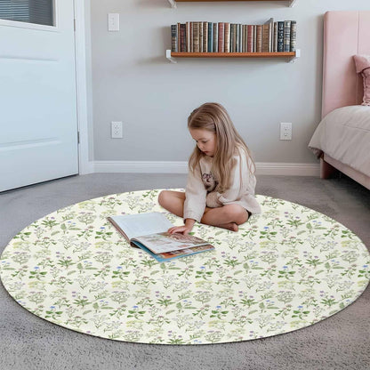 Round Area Rug Carpet,3ft Country Seamless Floral Leaves Soft Shaggy Circle Rugs Non-Slip Accent Floor Mat for Living Room Bedroom Nursery Office Decor,Summer Plant on Light Yellow