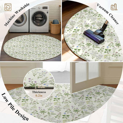 Round Area Rug Carpet,3ft Country Seamless Floral Leaves Soft Shaggy Circle Rugs Non-Slip Accent Floor Mat for Living Room Bedroom Nursery Office Decor,Summer Plant on Light Yellow