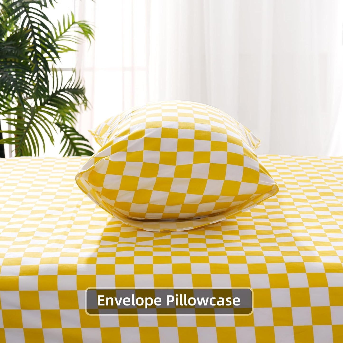Bed Sheet Set 3 Piece -Twin Size-Soft Durable Microfiber Bedding Sheet Set,Deep Pocket,Stain,Fade & Wrinkle Resistant Green and White Checkerboard Grid(Plaid Yellow&White)