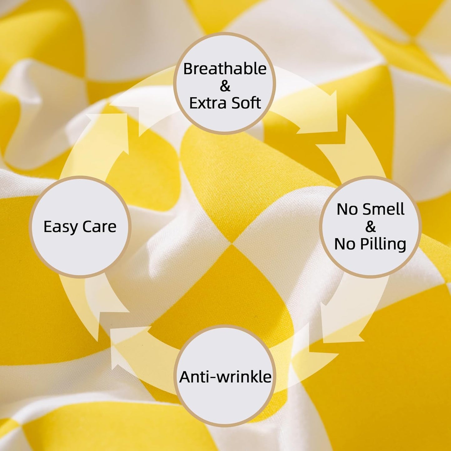 Bed Sheet Set 3 Piece -Twin Size-Soft Durable Microfiber Bedding Sheet Set,Deep Pocket,Stain,Fade & Wrinkle Resistant Green and White Checkerboard Grid(Plaid Yellow&White)