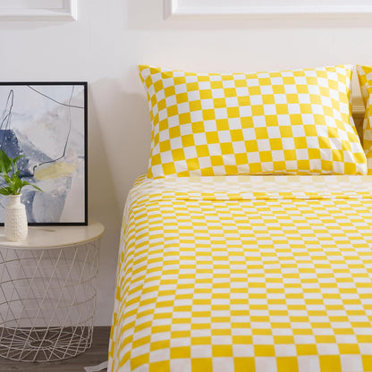 Bed Sheet Set 3 Piece -Twin Size-Soft Durable Microfiber Bedding Sheet Set,Deep Pocket,Stain,Fade & Wrinkle Resistant Green and White Checkerboard Grid(Plaid Yellow&White)