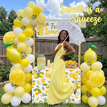 Lemon Theme Party Decorations, Lemonade Stand Supplies for Fruit Birthday Baby Shower, Includes Lemon Foil Balloons and Yellow Banner