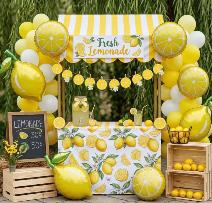 Lemon Theme Party Decorations, Lemonade Stand Supplies for Fruit Birthday Baby Shower, Includes Lemon Foil Balloons and Yellow Banner