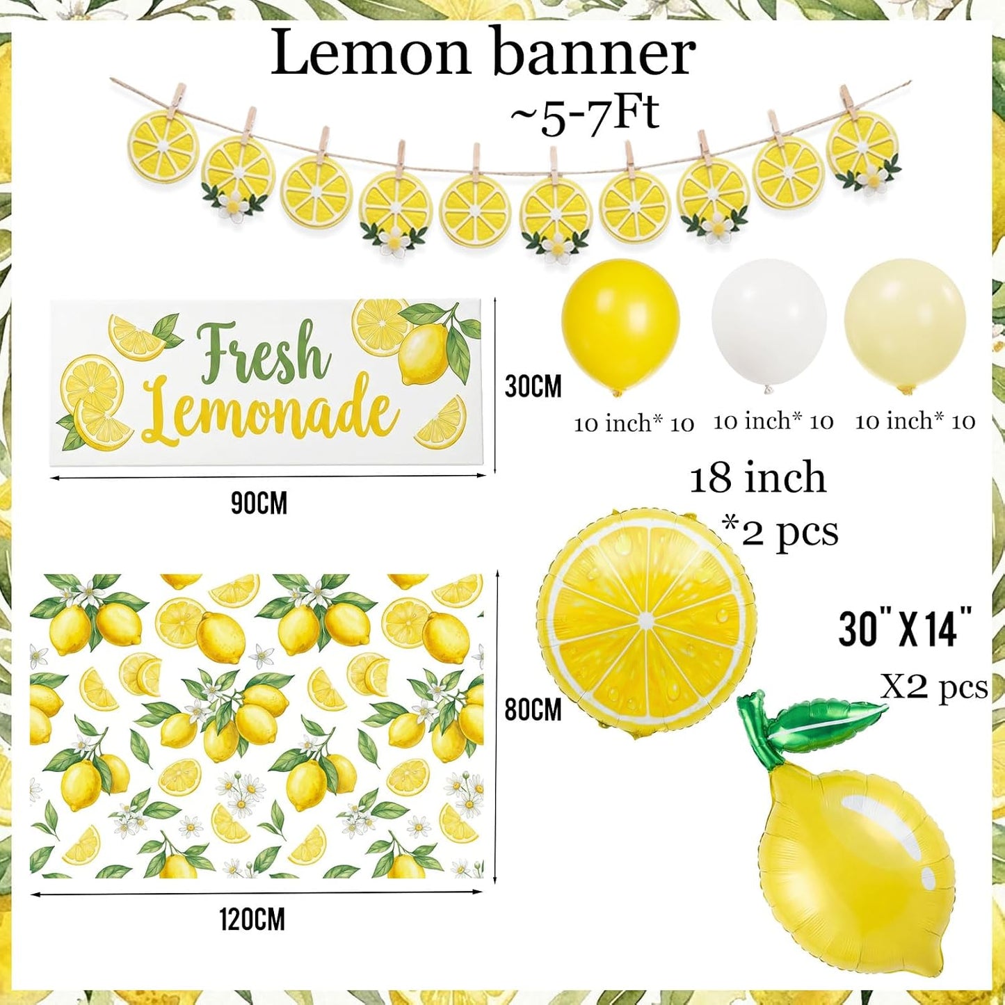 Lemon Theme Party Decorations, Lemonade Stand Supplies for Fruit Birthday Baby Shower, Includes Lemon Foil Balloons and Yellow Banner