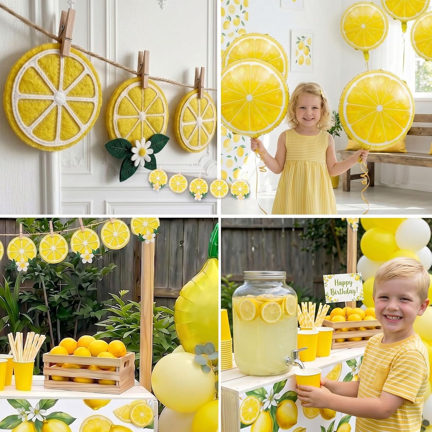 Lemon Theme Party Decorations, Lemonade Stand Supplies for Fruit Birthday Baby Shower, Includes Lemon Foil Balloons and Yellow Banner