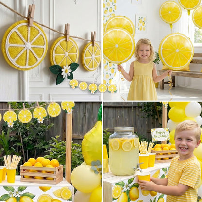 Lemon Theme Party Decorations, Lemonade Stand Supplies for Fruit Birthday Baby Shower, Includes Lemon Foil Balloons and Yellow Banner