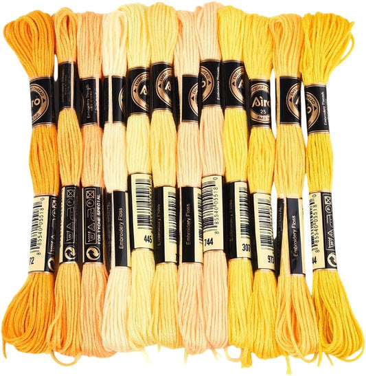 12 Skeins 6 Strands Yellow Embroidery Thread for Hand Sewing | Variegated Floss Bulk Cross Stitch Gradient Friendship Bracelet String Yarn Threads for Jewelry Crafts Bracelets Stitching