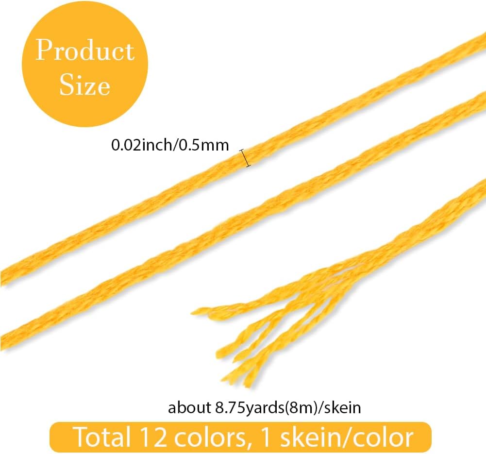 12 Skeins 6 Strands Yellow Embroidery Thread for Hand Sewing | Variegated Floss Bulk Cross Stitch Gradient Friendship Bracelet String Yarn Threads for Jewelry Crafts Bracelets Stitching