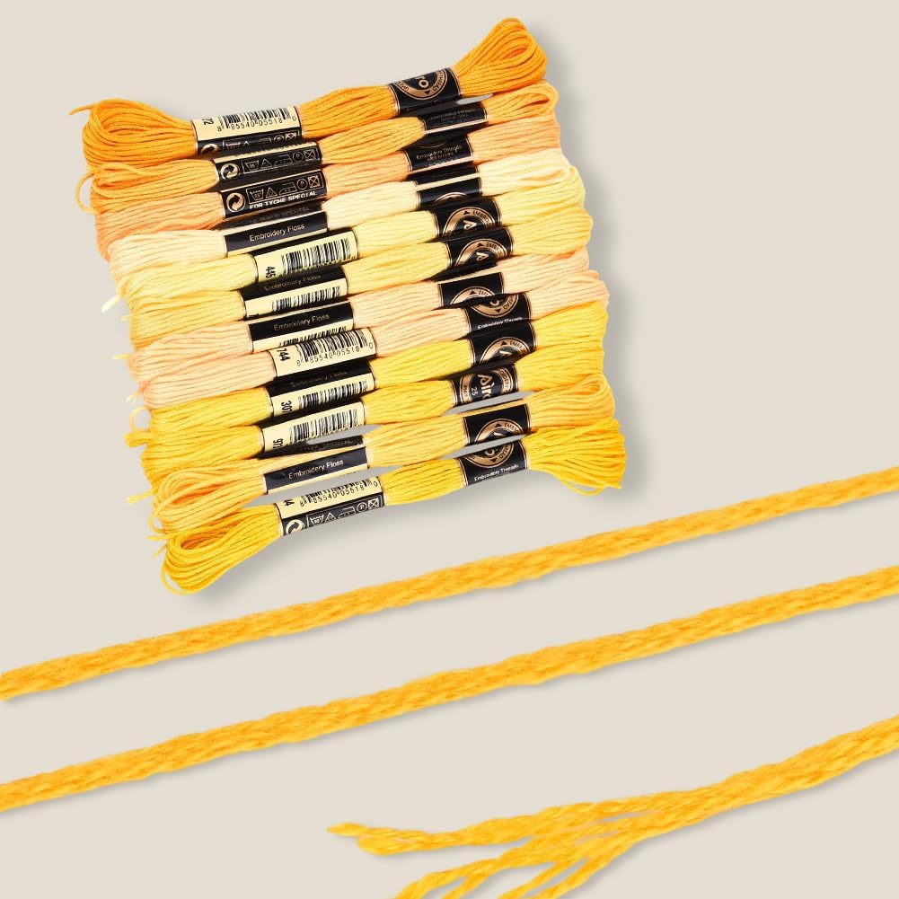 12 Skeins 6 Strands Yellow Embroidery Thread for Hand Sewing | Variegated Floss Bulk Cross Stitch Gradient Friendship Bracelet String Yarn Threads for Jewelry Crafts Bracelets Stitching