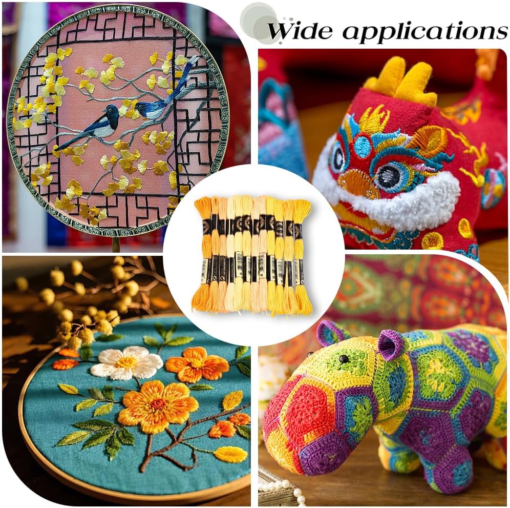 12 Skeins 6 Strands Yellow Embroidery Thread for Hand Sewing | Variegated Floss Bulk Cross Stitch Gradient Friendship Bracelet String Yarn Threads for Jewelry Crafts Bracelets Stitching