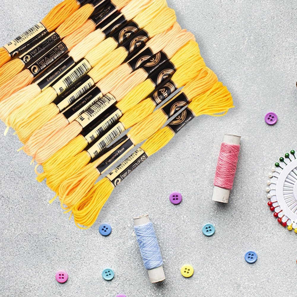 12 Skeins 6 Strands Yellow Embroidery Thread for Hand Sewing | Variegated Floss Bulk Cross Stitch Gradient Friendship Bracelet String Yarn Threads for Jewelry Crafts Bracelets Stitching
