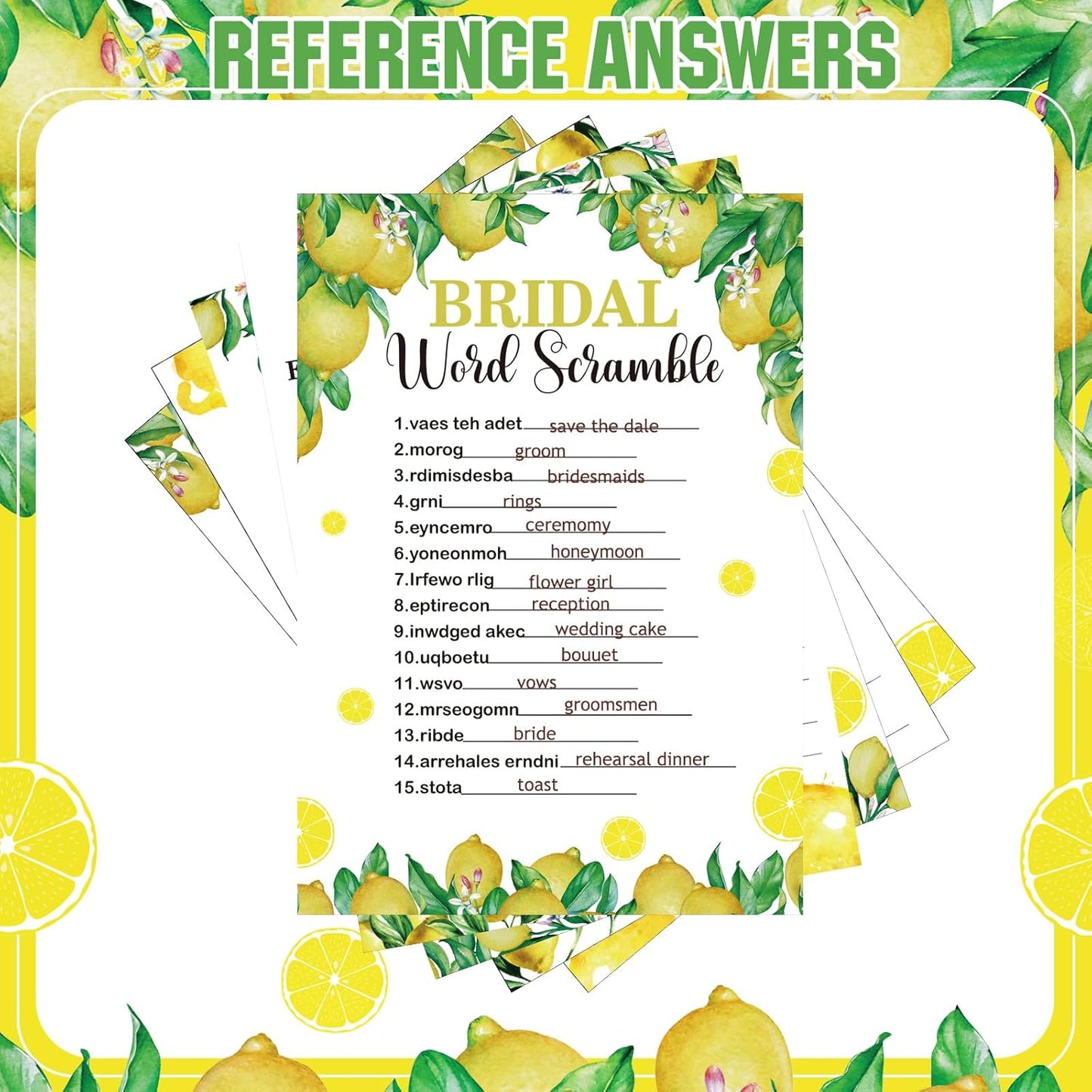 331 Pcs Bridal Shower Games Supplies, 5 Sets 250 Pcs Wedding Cards 1 Put a Ring on It Bridal Shower Games with 60 Rings and 20 Pencils(Lemon Style)