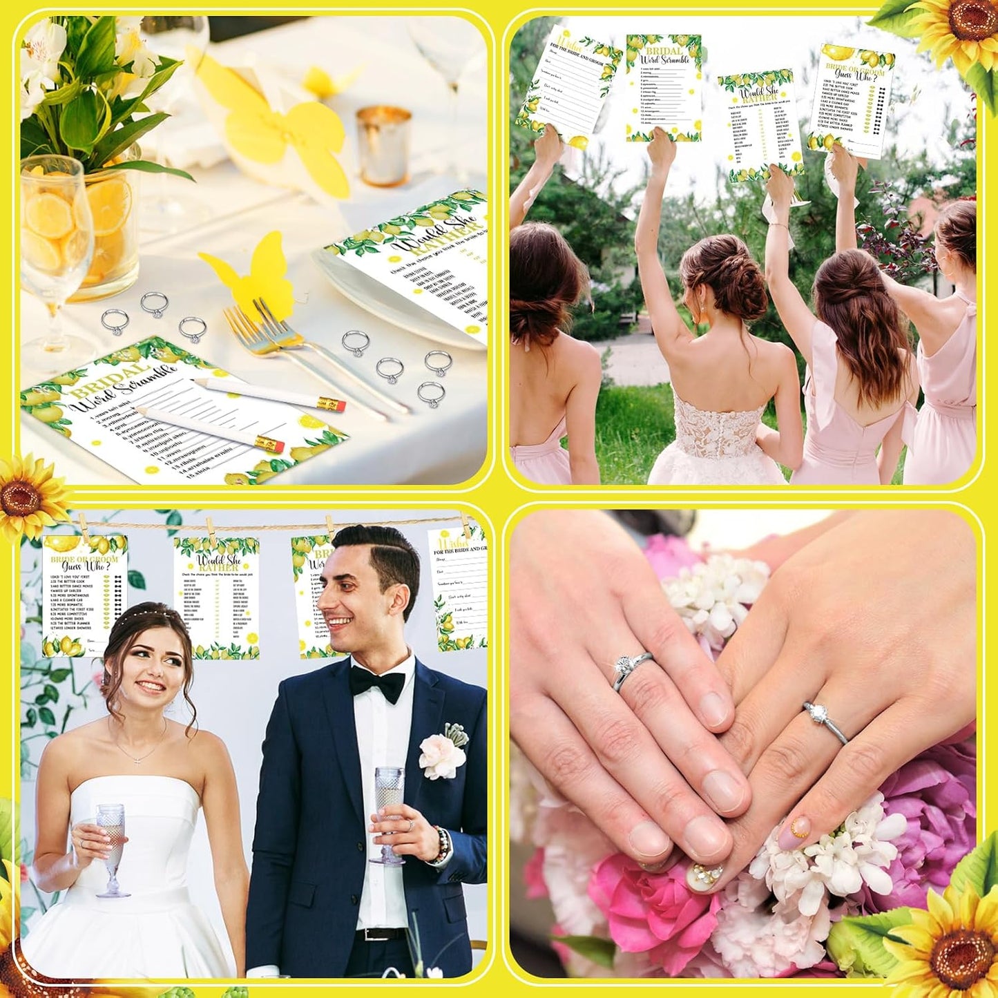 331 Pcs Bridal Shower Games Supplies, 5 Sets 250 Pcs Wedding Cards 1 Put a Ring on It Bridal Shower Games with 60 Rings and 20 Pencils(Lemon Style)