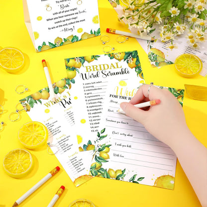 331 Pcs Bridal Shower Games Supplies, 5 Sets 250 Pcs Wedding Cards 1 Put a Ring on It Bridal Shower Games with 60 Rings and 20 Pencils(Lemon Style)
