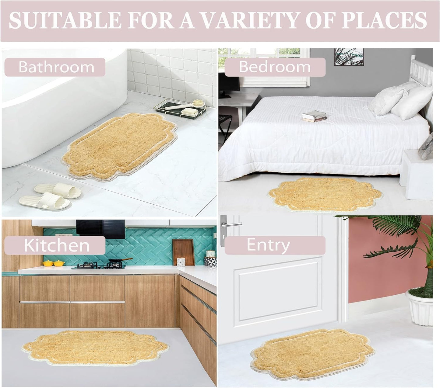 Allure Collection 100% Cotton Contour Rug, Soft & Absorbent U-Shaped Toilet Rug, Spray Latex Backing, Quick Dry, Machine Washable Bathroom Floor Mat for Toilet Base, 20"x20", Yellow