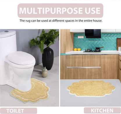 Allure Collection 100% Cotton Contour Rug, Soft & Absorbent U-Shaped Toilet Rug, Spray Latex Backing, Quick Dry, Machine Washable Bathroom Floor Mat for Toilet Base, 20"x20", Yellow