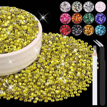 8000PCS 3mm Resin Rhinestones Bulk for Crafting (Lemon Yellow), Flatback Bedazzling Crystals for Crafts DIY Nail Decoration, Gems Charms for Tumbler Shoes Clothing Fabric with Pickup Pen and Tweezers