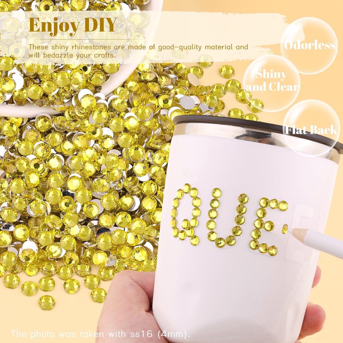 8000PCS 3mm Resin Rhinestones Bulk for Crafting (Lemon Yellow), Flatback Bedazzling Crystals for Crafts DIY Nail Decoration, Gems Charms for Tumbler Shoes Clothing Fabric with Pickup Pen and Tweezers