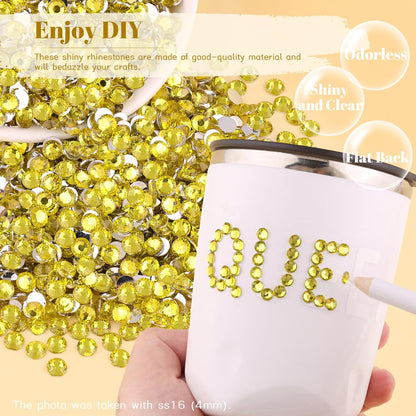 8000PCS 3mm Resin Rhinestones Bulk for Crafting (Lemon Yellow), Flatback Bedazzling Crystals for Crafts DIY Nail Decoration, Gems Charms for Tumbler Shoes Clothing Fabric with Pickup Pen and Tweezers