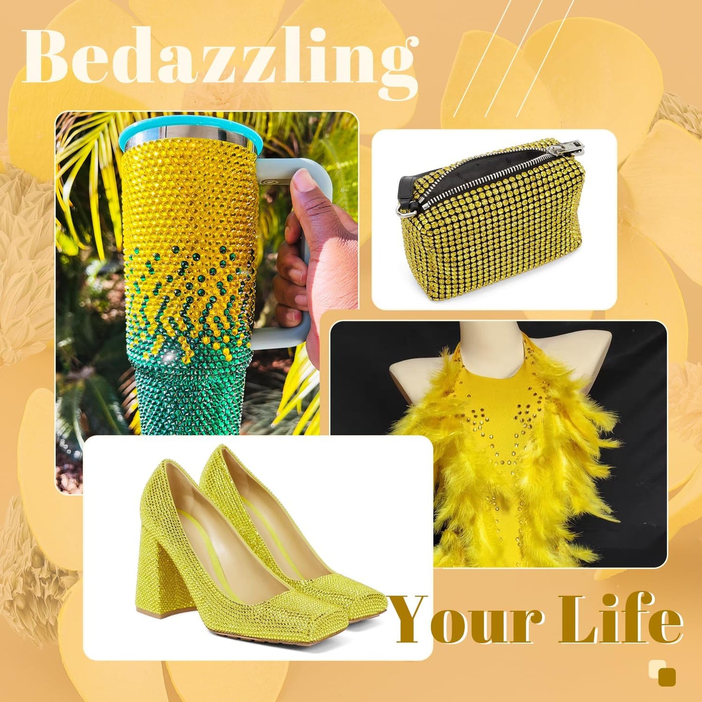 8000PCS 3mm Resin Rhinestones Bulk for Crafting (Lemon Yellow), Flatback Bedazzling Crystals for Crafts DIY Nail Decoration, Gems Charms for Tumbler Shoes Clothing Fabric with Pickup Pen and Tweezers