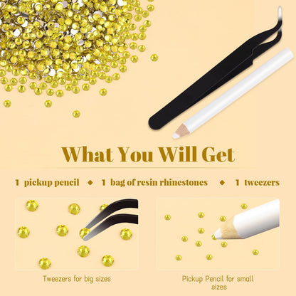 8000PCS 3mm Resin Rhinestones Bulk for Crafting (Lemon Yellow), Flatback Bedazzling Crystals for Crafts DIY Nail Decoration, Gems Charms for Tumbler Shoes Clothing Fabric with Pickup Pen and Tweezers