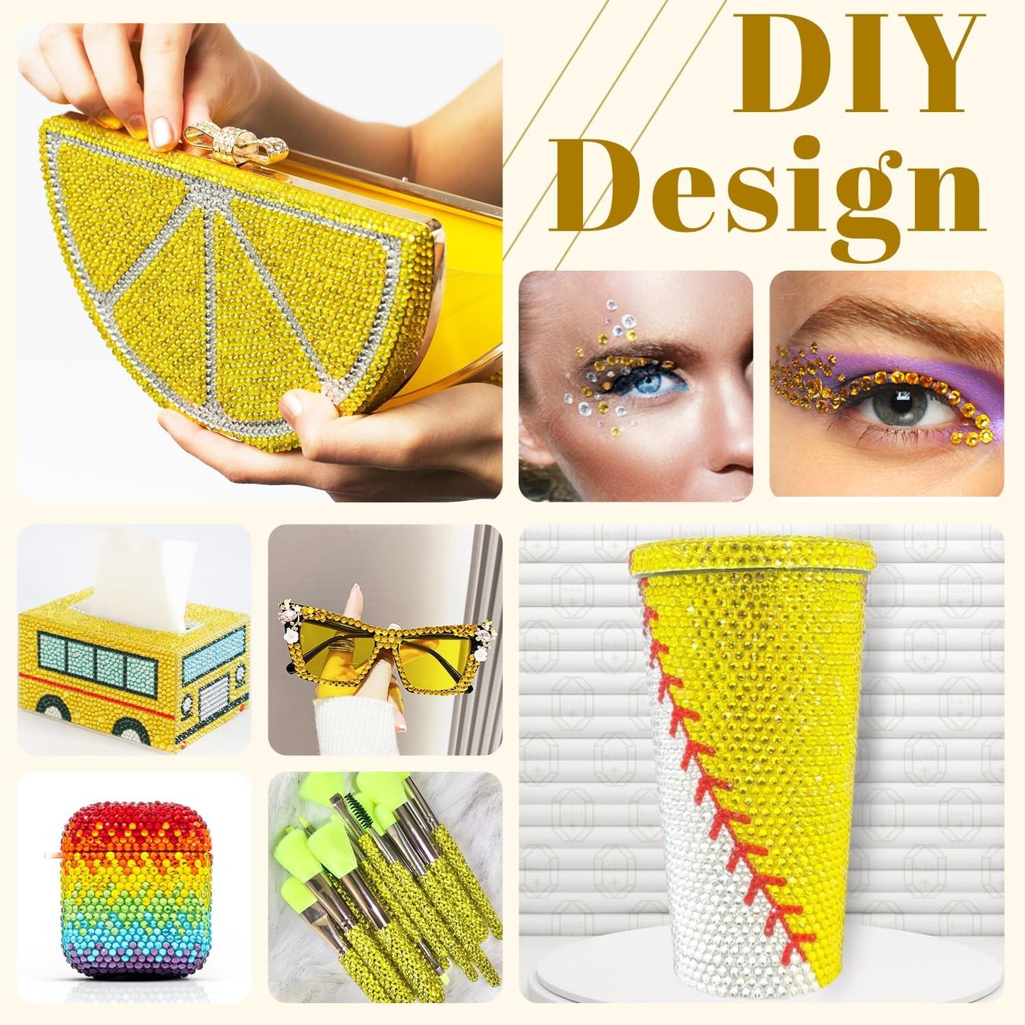 8000PCS 3mm Resin Rhinestones Bulk for Crafting (Lemon Yellow), Flatback Bedazzling Crystals for Crafts DIY Nail Decoration, Gems Charms for Tumbler Shoes Clothing Fabric with Pickup Pen and Tweezers