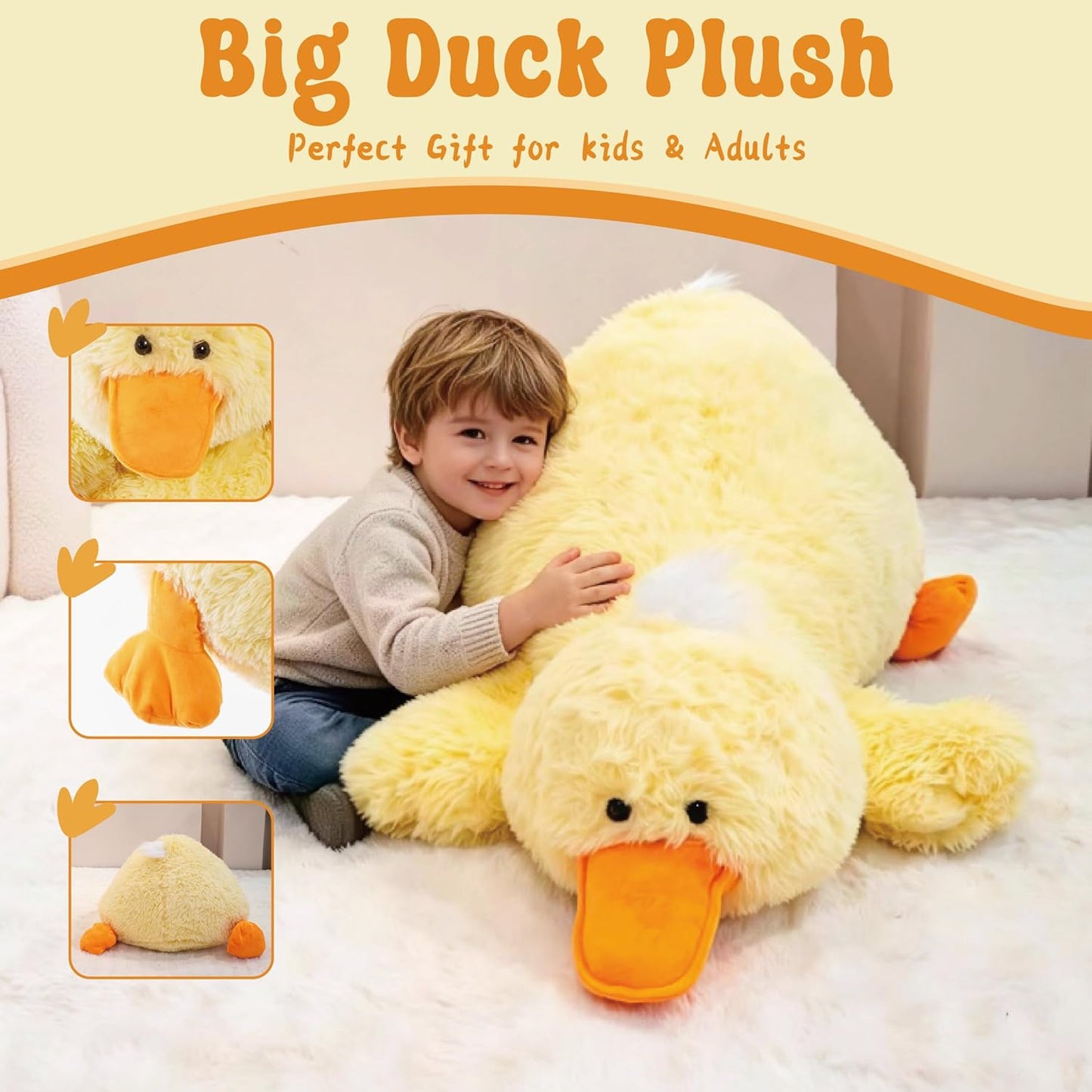 43" Giant Duck Stuffed Animals, Large Duck Plush Toys for Kids | Big Size, Birthday Gift for Kids, Festival Gifts, Sofa Decorations, Fluffy&Safe Material, Soft PP Cotton