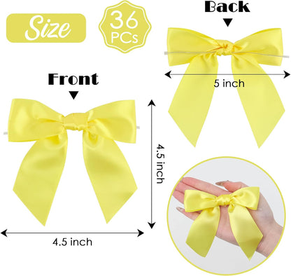 Yellow Satin Bows 4.5" Pre-Tied Yellow Twist Tie Bows for Treat Bags Light Yellow Ribbon Bows for Crafts Premade Bows for Gift Wrapping Wedding Decor Baby Shower Party Favors - 36 PCs
