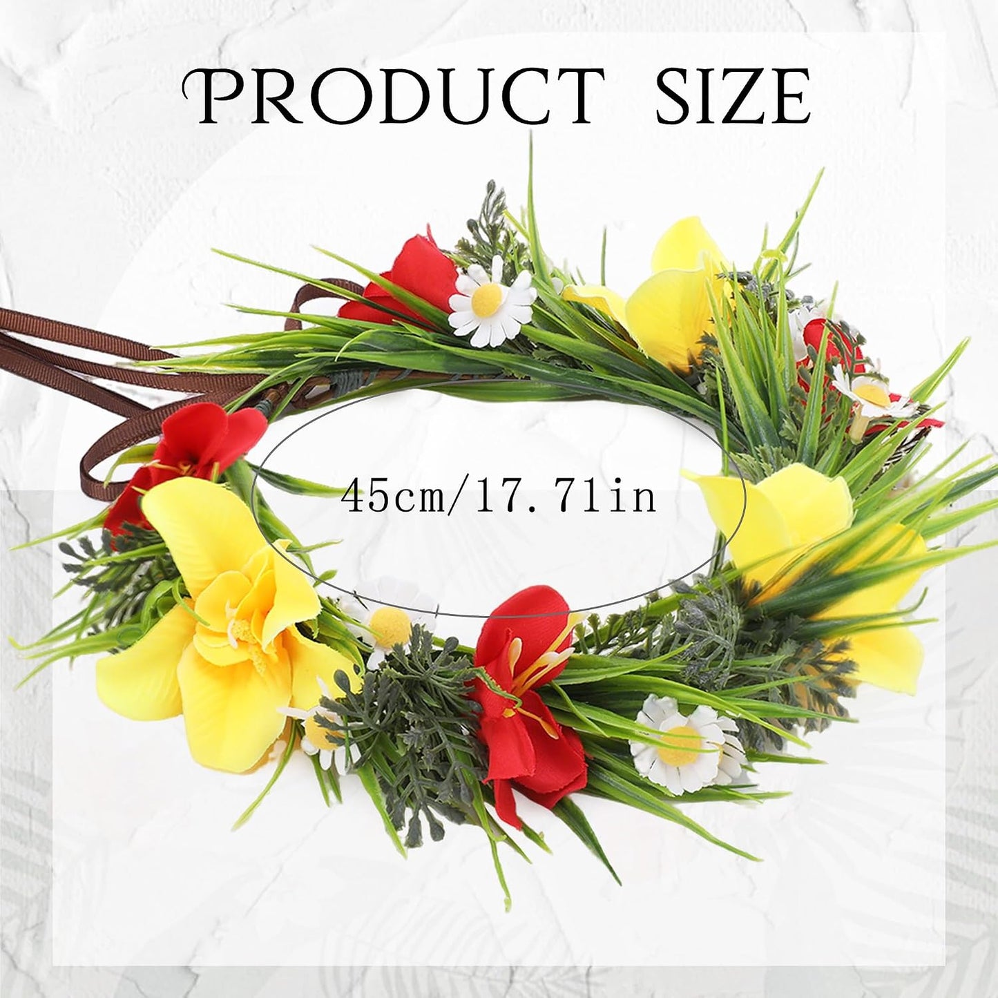 Hawaiian Flower Crown, Red Yellow Hawaii Floral Headpiece | Artificial Tropical Daisy Flower Headband with Ribbon, Women Summer Beach Hula Dance Costume Party Favors Supplies