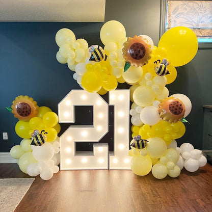 Yellow Balloon Arch Kit, 140Pcs Pastel Yellow White and Gold Confetti Balloons Different Size Balloon for Baby Shower Gender Reveal Birthday Wedding Sunflower Honey Bee Theme Party Decorations