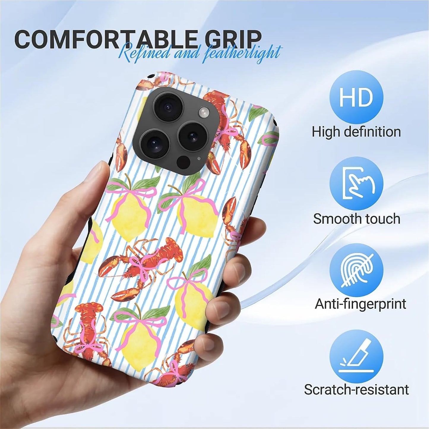 Magnetic Case for iPhone 16 Pro,Lobsters Lemons Pink Bows Stripes Design Upgrade Hybrid Dual Protection Soft TPU+Hard PC,Shockproof Anti-Scratch Cover Men Women Stylish Protective Phone Case