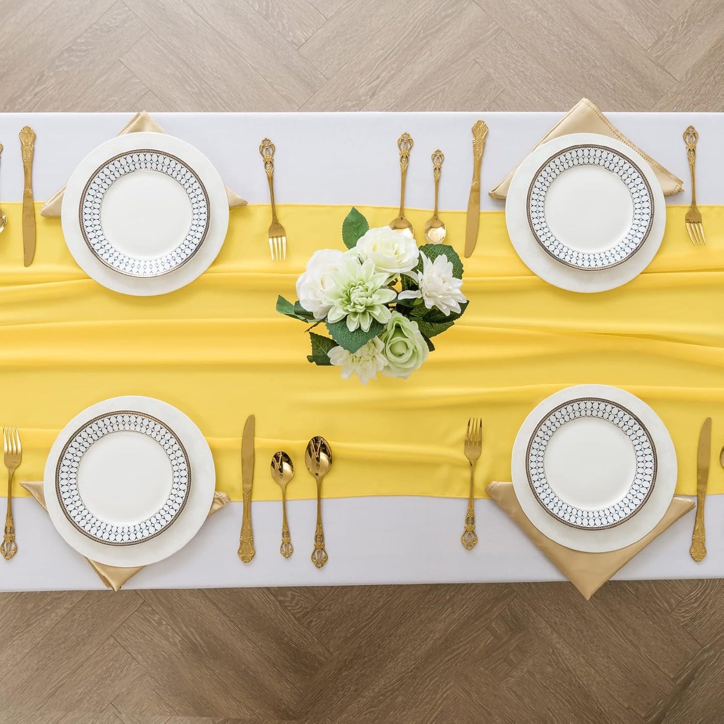 6pack Chiffon Table Runner 14X108 Inch Sheer Wedding Runner，Romantic Yellow Sheer Fabric for Wedding Decorations,Baby Shower and Birthday Party