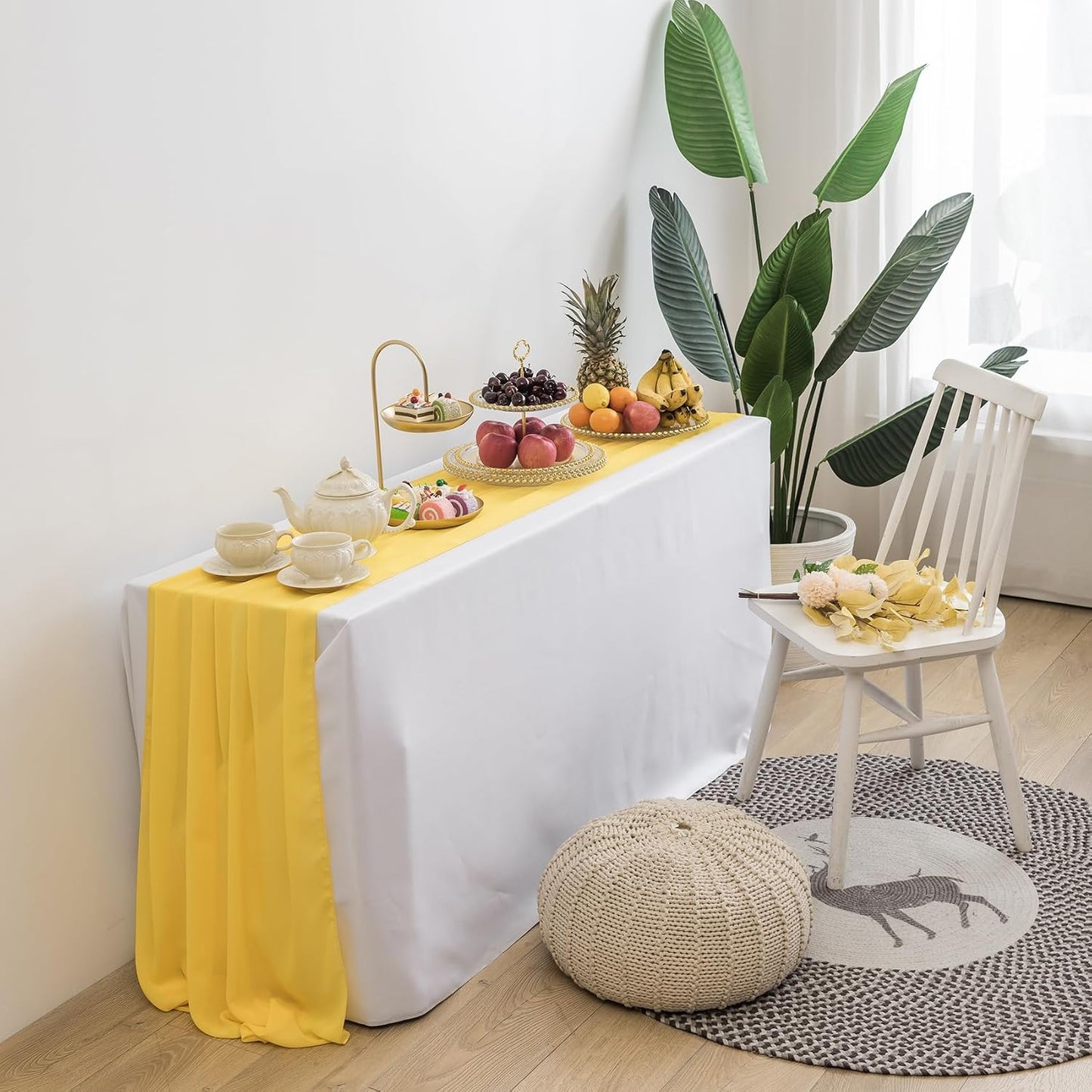 6pack Chiffon Table Runner 14X108 Inch Sheer Wedding Runner，Romantic Yellow Sheer Fabric for Wedding Decorations,Baby Shower and Birthday Party
