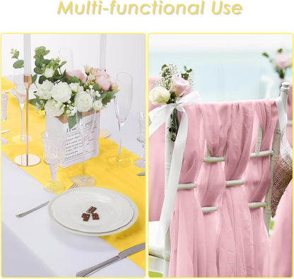 6pack Chiffon Table Runner 14X108 Inch Sheer Wedding Runner，Romantic Yellow Sheer Fabric for Wedding Decorations,Baby Shower and Birthday Party