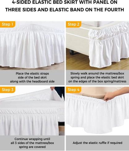 Yellow Lemons Bed Skirt Queen Size 16 Inch Drop, Adjustable Elastic Wrap Around Bed Skirts Easy Fitting Dust Ruffle Bedskirt Bed Frame Cover Summer Botanical Black White Plaid Rustic