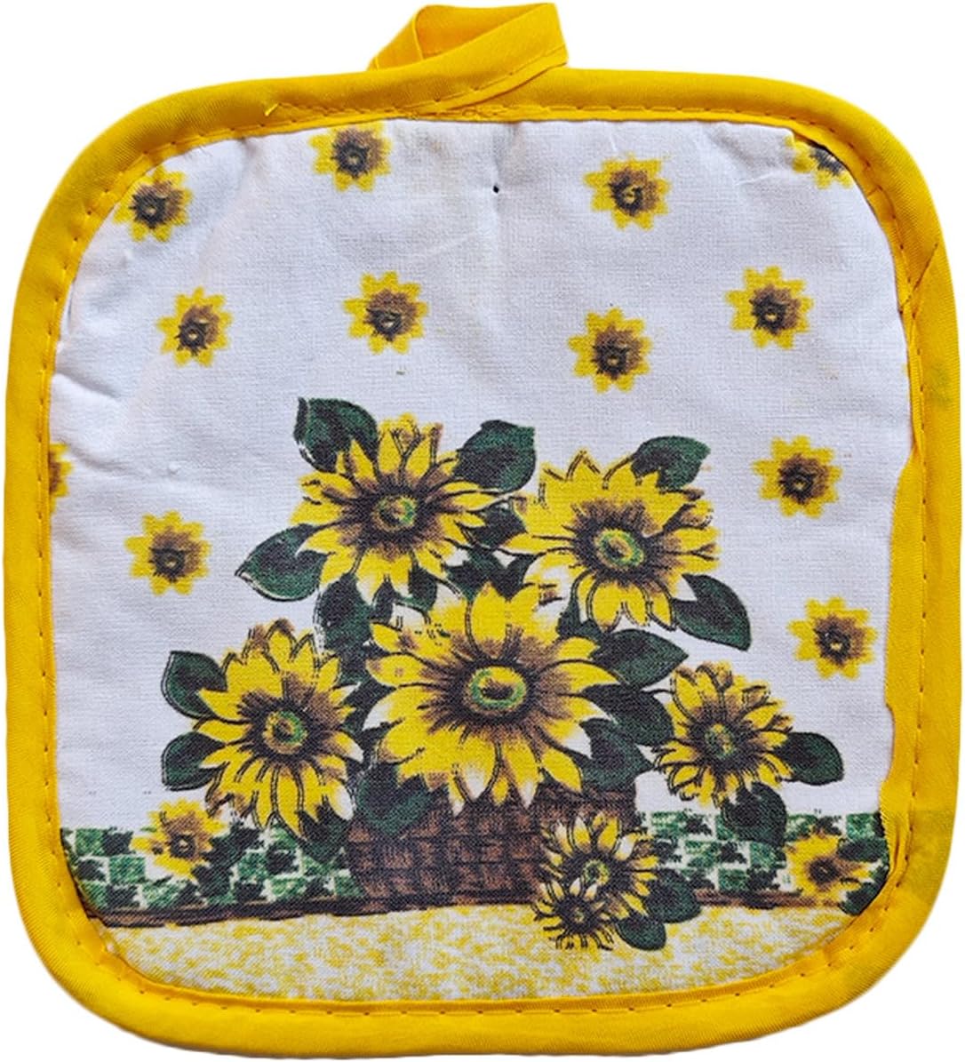 Oven Mitts and Pot Holders 6pcs Set, Yellow Sunflower Dish Towels Gloves-Oven Mitts Sunflower Dish Cloths Linen Set Heat Resistant BBQ Gloves for Kitchen Baking Cooking Grilling Microwave
