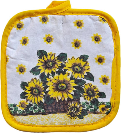 Oven Mitts and Pot Holders 6pcs Set, Yellow Sunflower Dish Towels Gloves-Oven Mitts Sunflower Dish Cloths Linen Set Heat Resistant BBQ Gloves for Kitchen Baking Cooking Grilling Microwave
