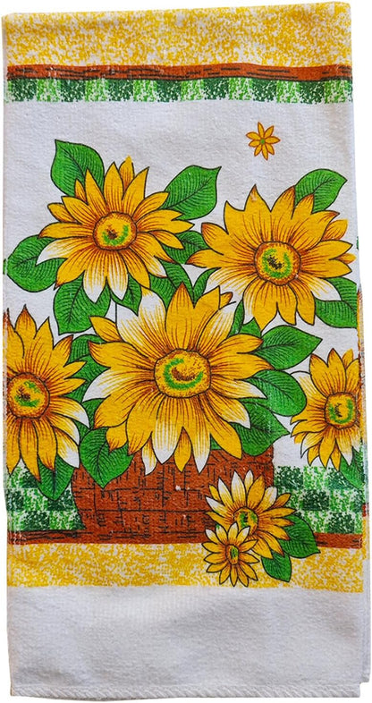 Oven Mitts and Pot Holders 6pcs Set, Yellow Sunflower Dish Towels Gloves-Oven Mitts Sunflower Dish Cloths Linen Set Heat Resistant BBQ Gloves for Kitchen Baking Cooking Grilling Microwave