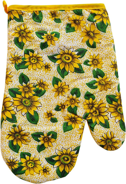 Oven Mitts and Pot Holders 6pcs Set, Yellow Sunflower Dish Towels Gloves-Oven Mitts Sunflower Dish Cloths Linen Set Heat Resistant BBQ Gloves for Kitchen Baking Cooking Grilling Microwave