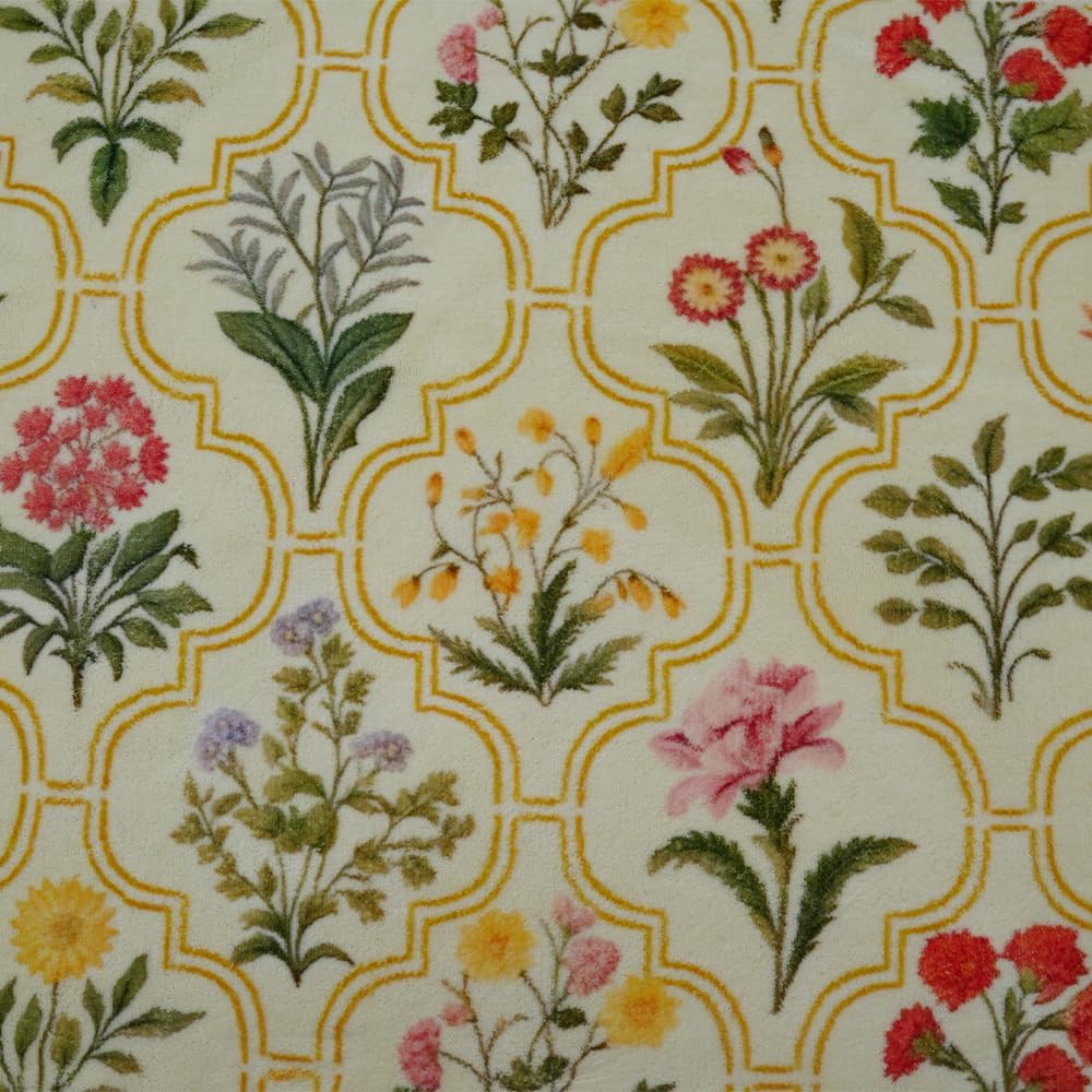 Spring Floral Bathroom Rug 32" x 20" Wild Flowers Bathroom Mat Boho Floral Bath Rug (Oval, Yellow)