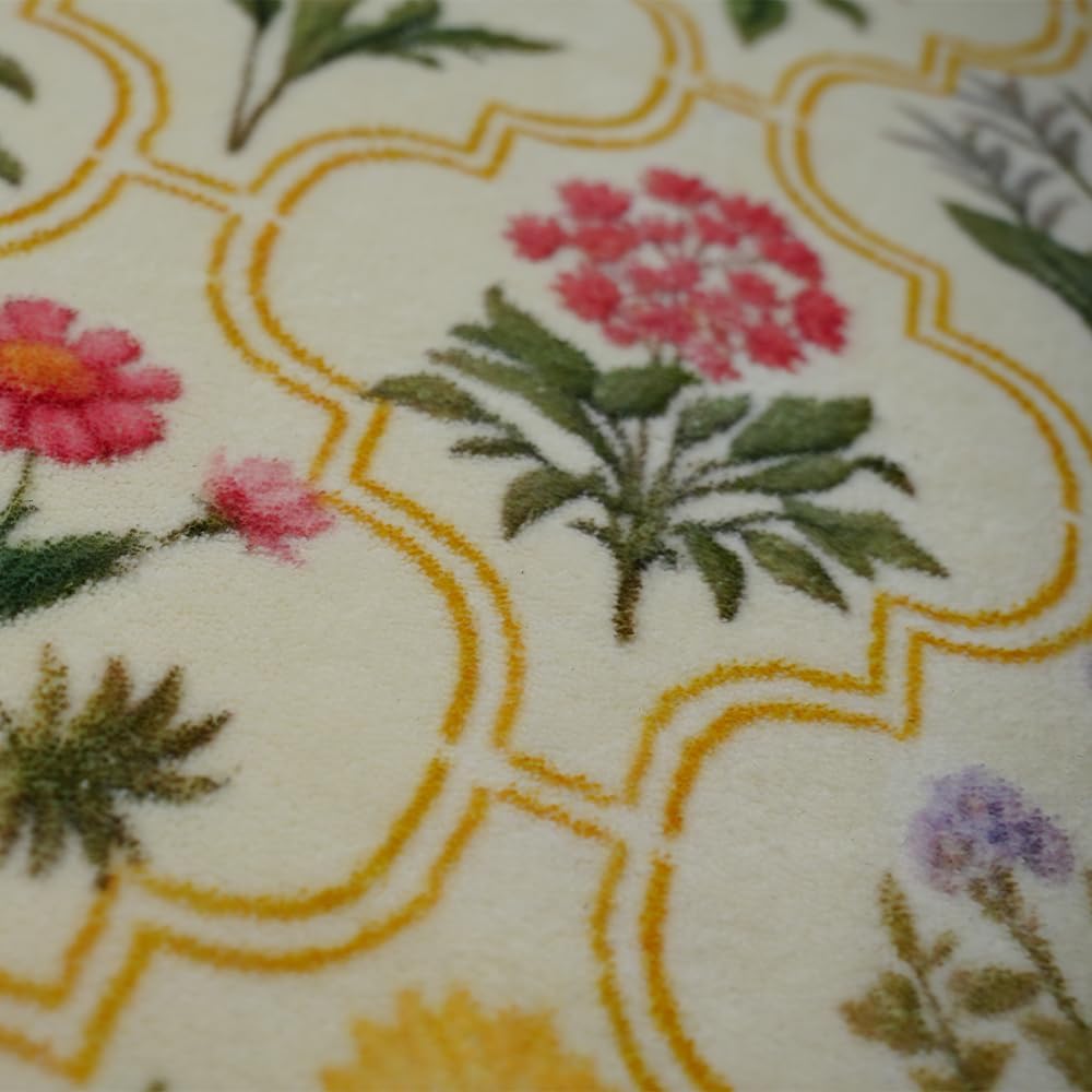 Spring Floral Bathroom Rug 32" x 20" Wild Flowers Bathroom Mat Boho Floral Bath Rug (Oval, Yellow)