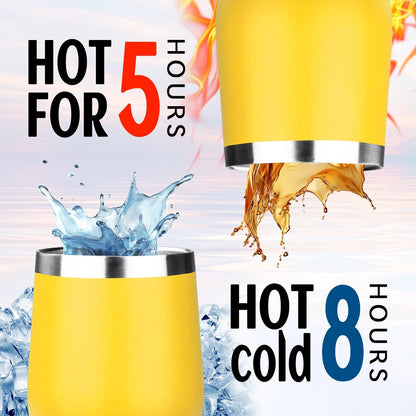 12oz/1Pack Stainless Steel Wine Tumbler with Lids, Double Wall Vacuum Stainless Steel Travel Tumbler,Insulated Wine GlassesTravel Tumbler for Cold & Hot Drinks,Cup for Champaign Coffee (Lemon yellow)