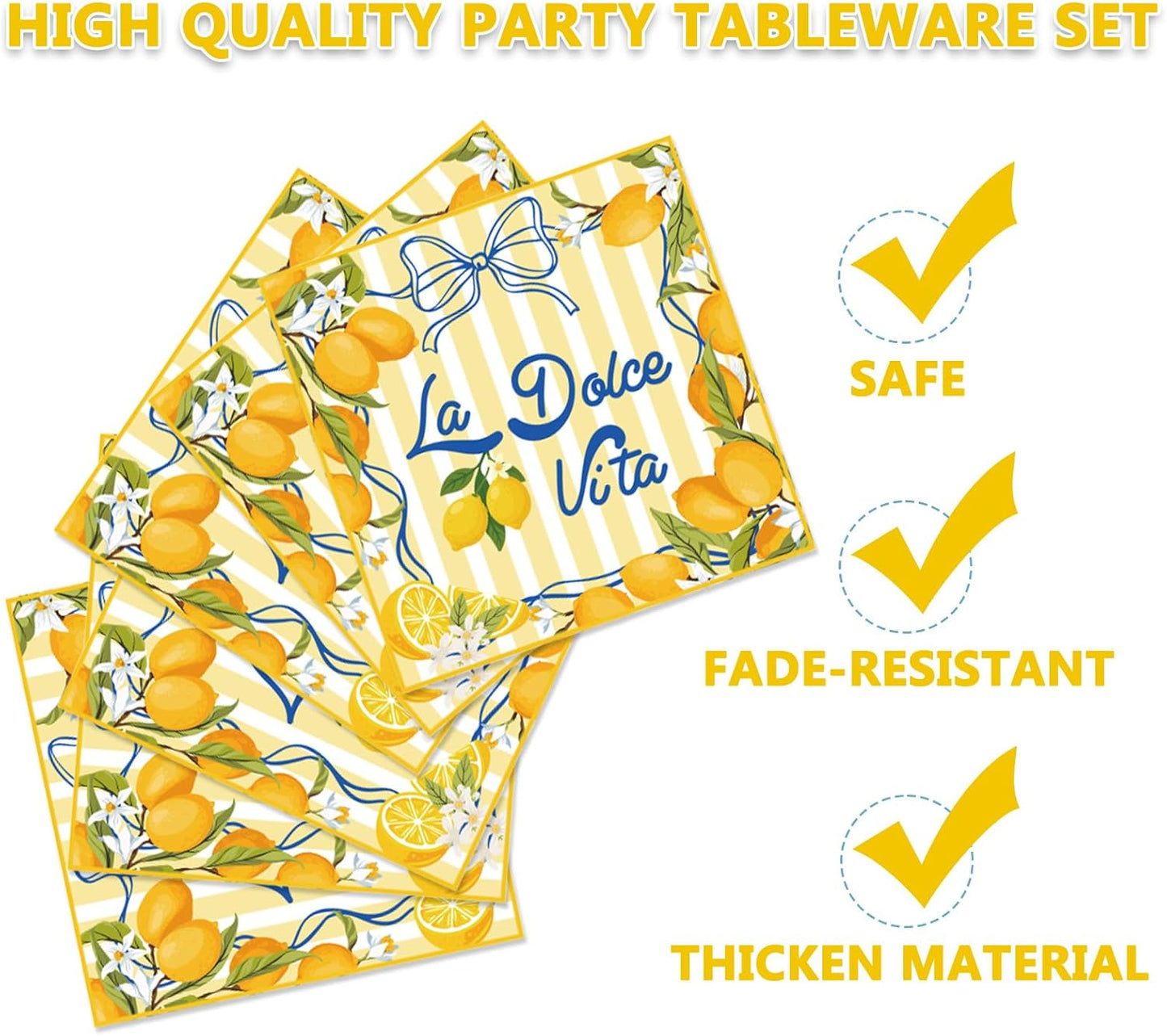 96Pcs La Dolce Vita Paper Plates Napkins Forks Lemon Citrus Party Tableware for Italian Summer Theme Girls Weekend Bachelorette Supplies Serve 24 Guests