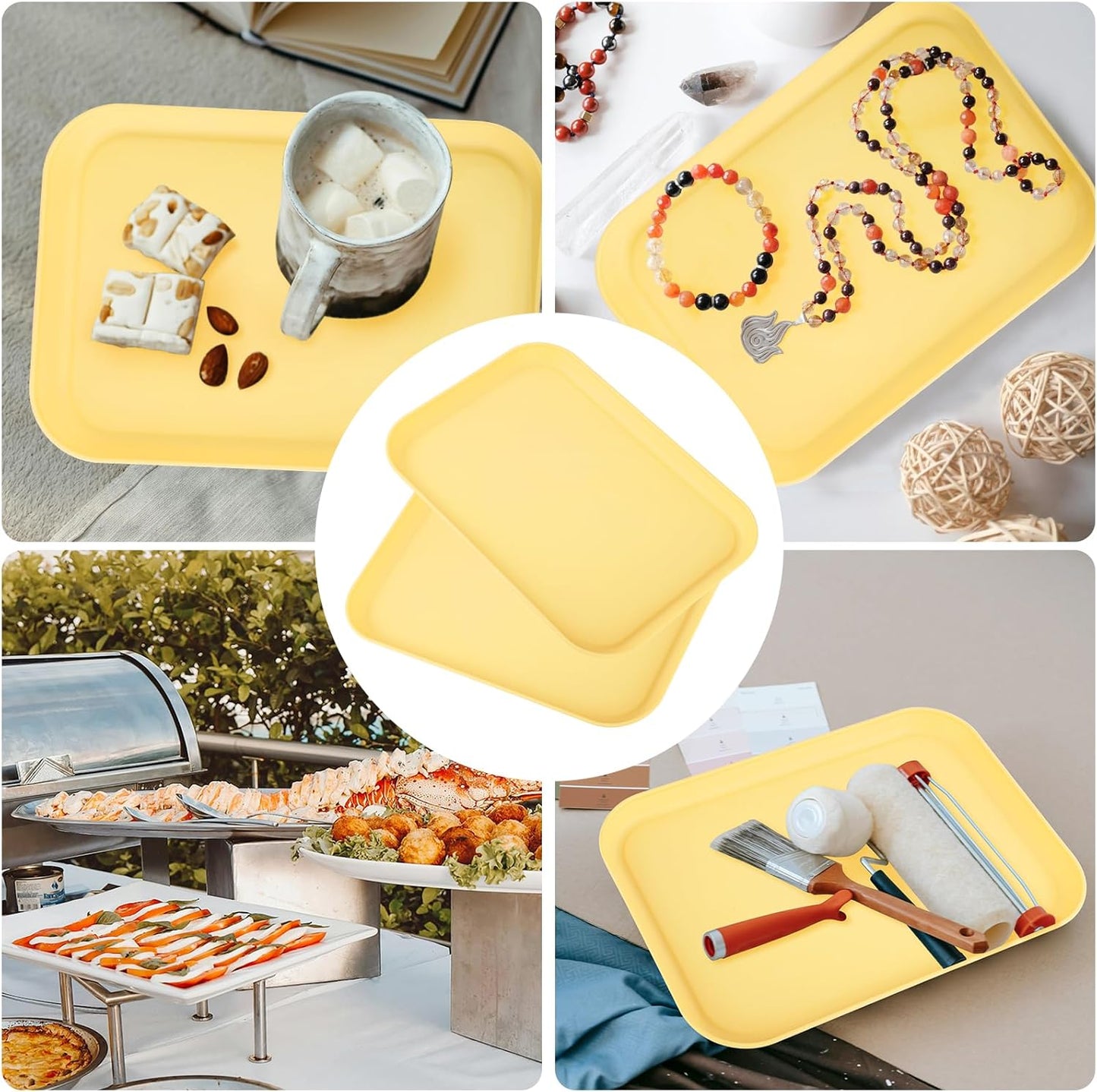 Yellow Plastic Serving Platters and Trays,Serving Dishes for Entertaining,Rectangular Platters for Serving Food, Appetizer Serving Trays for Snacks,Charcuterie,Chips,Candy,Fruit,Sushi