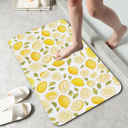 Bathroom Rug 29.5"x17",Yellow Lemon Bath Mat with Non-Slip Rubber Backing, Quick-Drying Absorbent Thin Floor Mat for Bathroom, Shower, Sink, or Kitchen