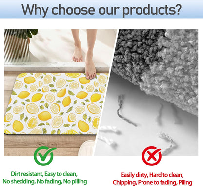 Bathroom Rug 29.5"x17",Yellow Lemon Bath Mat with Non-Slip Rubber Backing, Quick-Drying Absorbent Thin Floor Mat for Bathroom, Shower, Sink, or Kitchen